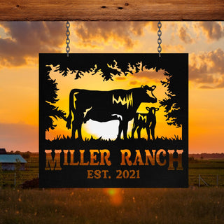 Metal Farm Sign Cow Cattle Monogram, Custom Outdoor Farmhouse, Front Gate, Wall Decor Art Gift, Metal Laser Cut Metal Signs Custom Gift Ideas