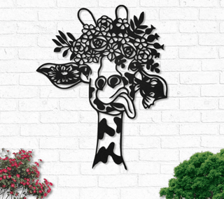 Cute Giraffe Flowers Metal House Sign