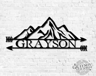 Custom Personalized Double Arrow Mountain Range Adventure Name Sign Rustic Metal Sign Housewarming Gift Metal Wall Art Farmhouse Decor Laser Cut Metal Signs Custom Gift Ideas