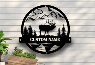 Deer Sign, Deer Antler Decor, Deer Hunter Gift, Deer Camp Sign, Christmas Gift For Him, Deer Name Metal Sign, Metal Sign, Personalized Gift Laser Cut Metal Signs Custom Gift Ideas