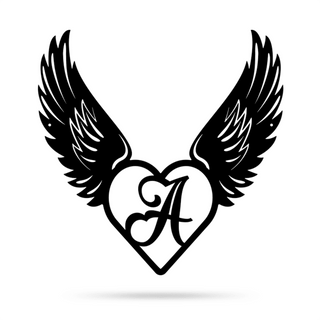 Heart With Angel Wings Monogram, Cut Metal Sign, Metal Wall Art, Metal House Sign Laser Cut Metal Signs Custom Gift Ideas