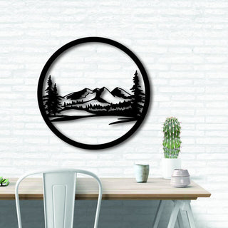 Mountain Forest Scenery (Circle) Wall Art Decor Cut Metal Sign Laser Cut Metal Signs Custom Gift Ideas