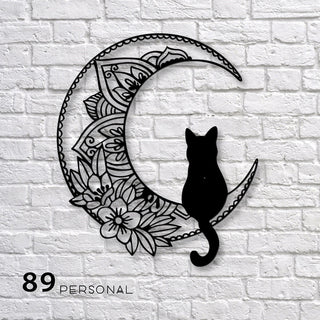 Cute Cat On Floral Moon Wall Art Decor Cut Metal Sign Laser Cut Metal Signs Custom Gift Ideas