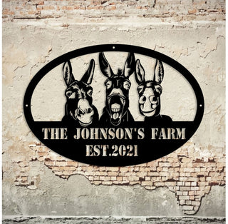 Donkey Farm Metal Sign, Metal Farm Sign, Farmhouse Decor, Donkey Ranch Sign, Family Name Sign, Farmer Gift, Farm Metal Art Laser Cut Metal Signs Custom Gift Ideas