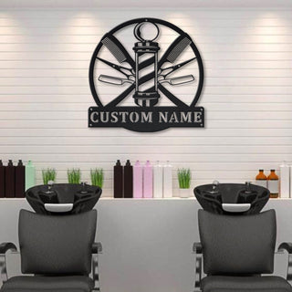 Barber Hair Stylist Monogram Personalized Metal House Sign