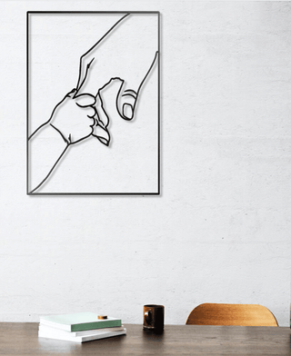 Father and Son Holding Hands Line Art Metal House Sign