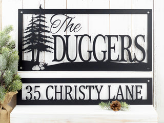 Custom Family Name And Address Metal Signs Black, Trees, Outdoor Sign, Custom Sign, Address Sign, Name Sign Laser Cut Metal Signs Custom Gift Ideas