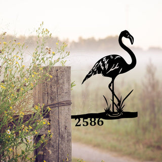 Customized Address Number Flamingo Metal Tree Stake, Metal Garden Art Laser Cut Metal Signs Custom Gift Ideas