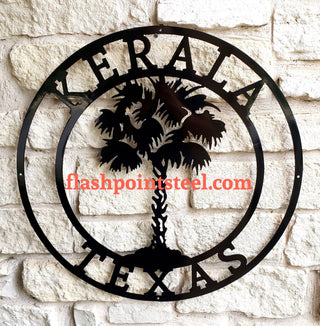 Palm Tree Sign, Tropical, Entrance Sign, Wall Decor, Plasma Cut Steel Sign ,custom Monogram, Welcome Sign, Personalized Sign, Home Decor Laser Cut Metal Signs Custom Gift Ideas