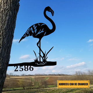 Customized Address Number Flamingo Metal Tree Stake, Metal Garden Art Laser Cut Metal Signs Custom Gift Ideas