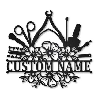 Floral Nail Salon Custom Name Personalized Metal House Sign