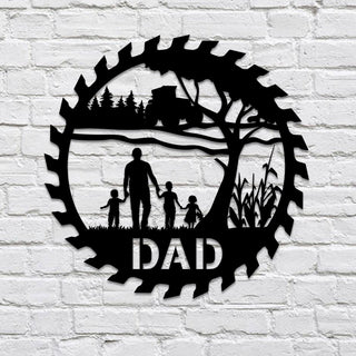 Custom Farmer Dad And Three Kids Hanging Out Metal Sign Laser Cut Metal Signs Custom Gift Ideas