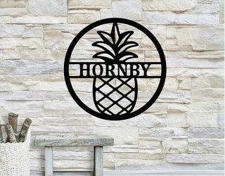 Personalized Family Name Pineapple Sign, Metal Wall Decor, Monogram Name Sign, Home Decor, Personalized Pineapple Decor Laser Cut Metal Signs Custom Gift Ideas