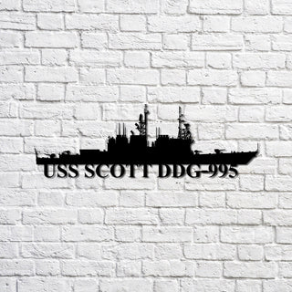 Uss Scott Ddg995 Navy Ship Metal Sign, Memory Wall Metal Sign Gift For Navy Veteran, Navy Ships Silhouette Metal Sign Laser Cut Metal Signs Custom Gift Ideas