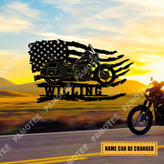 Custom Motorcycle With American Flag Cool Metal Art, Patriot Gift, Metal Laser Cut Metal Signs Custom Gift Ideas