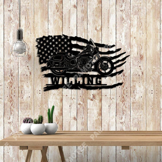 Custom Motorcycle With American Flag Cool Metal Art, Patriot Gift, Metal Laser Cut Metal Signs Custom Gift Ideas