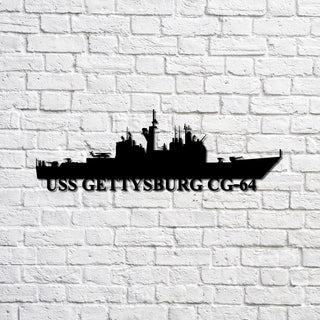 Uss Gettysburg Cg64 Navy Ship Metal Sign, Memory Wall Metal Sign Gift For Navy Veteran, Navy Ships Silhouette Metal Sign Laser Cut Metal Signs Custom Gift Ideas