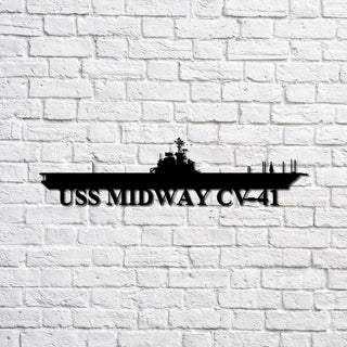 Uss Midway Cv41 Navy Ship Metal Sign, Memory Wall Metal Sign Gift For Navy Veteran, Navy Ships Silhouette Metal Sign Laser Cut Metal Signs Custom Gift Ideas