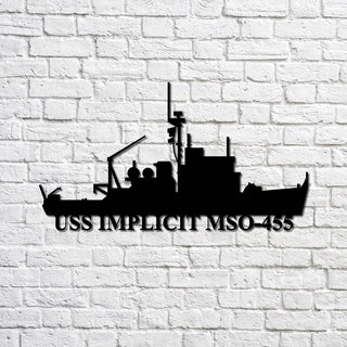 Uss Implicit Mso455 Navy Ship Metal Sign, Memory Wall Metal Sign Gift For Navy Veteran, Navy Ships Silhouette Metal Sign Laser Cut Metal Signs Custom Gift Ideas