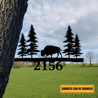 Customized Address Bison Metal Tree Stake, Deer Wedding Gift Laser Cut Metal Signs Custom Gift Ideas