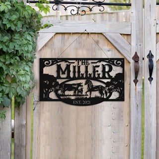 Personalized Metal Farm Sign Horse Cow, Custom Outdoor Farmhouse, Ranch Wall Decor Art Gift Laser Cut Metal Signs Custom Gift Ideas