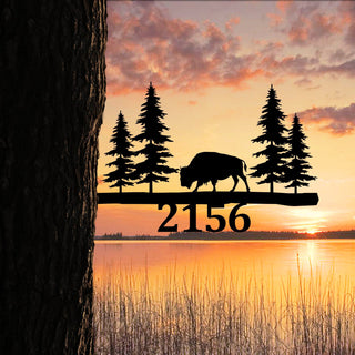 Customized Address Bison Metal Tree Stake, Deer Wedding Gift Laser Cut Metal Signs Custom Gift Ideas