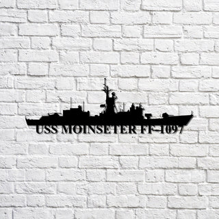 Aeticon PrintPrint Uss Moinseter Ff1097 Navy Ship Metal Sign, Memory Wall Metal Sign Gift For Navy Veteran, Navy Ships Silhouette Metal Sign Laser Cut Metal Signs Custom Gift Ideas