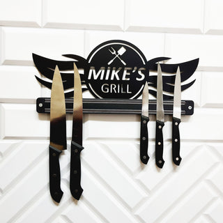 Personalized Magnetic Knife Holder, Metal Kitchen Wall Decor, Grill Wall Art Laser Cut Metal Signs Custom Gift Ideas