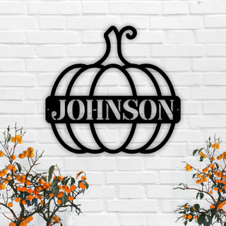 Pumpkin Monogram Name Metal Sign, Personalized Fall Decor, Personalized Last Name Pumpkin Metal Sign, Fall Door Hanger, Last Name Sign Laser Cut Metal Signs Custom Gift Ideas