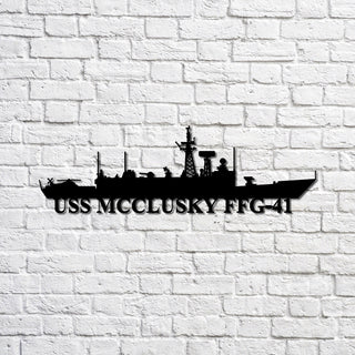 Uss Mcclusky Ffg41 Silhouette Navy Ship Metal Sign, Memory Wall Metal Sign Gift For Navy Veteran, Navy Ships Silhouette Metal Sign Laser Cut Metal Signs Custom Gift Ideas