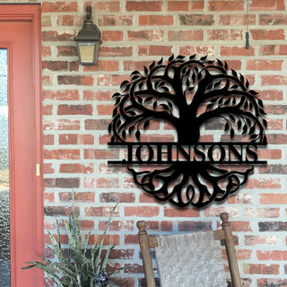 Custom Family Last Name Tree of Life Monogram Personalized Metal House Sign