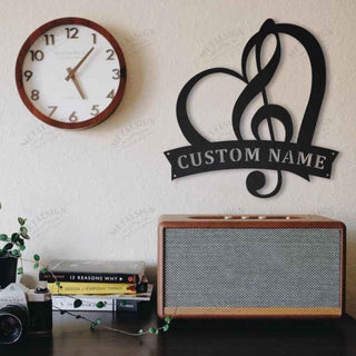 Personalized Treble Clef In Heart Music Metal Wall Decor, Cut Metal Sign, Metal Wall Art, Metal House Sign Laser Cut Metal Signs Custom Gift Ideas