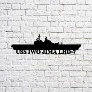 Uss Iwo Jima Lhd7 Navy Ship Metal Sign, Memory Wall Metal Sign Gift For Navy Veteran, Navy Ships Silhouette Metal Sign Laser Cut Metal Signs Custom Gift Ideas