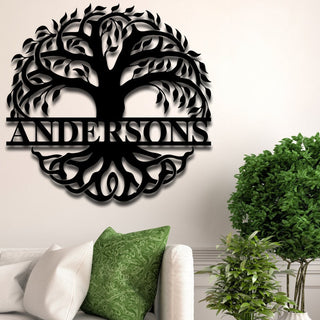 Custom Family Last Name Tree of Life Monogram Personalized Metal House Sign