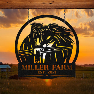 Personalized Metal Farm Sign Horse Monogram, Custom Outdoor Farmhouse, Ranch Laser Cut Metal Signs Custom Gift Ideas