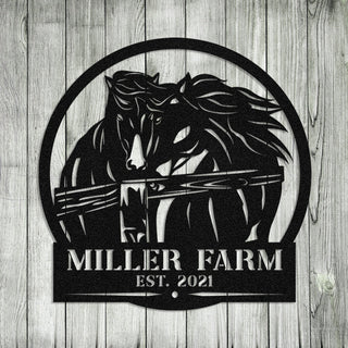 Personalized Metal Farm Sign Horse Monogram, Custom Outdoor Farmhouse, Ranch Laser Cut Metal Signs Custom Gift Ideas