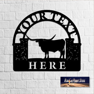 Ranch Entrance Gate, Longhorn Metal Sign, Personalized, Farmer, Personalized, Established, Plasma Cut Steel Sign, Metal Art, Farmhouse Laser Cut Metal Signs Custom Gift Ideas