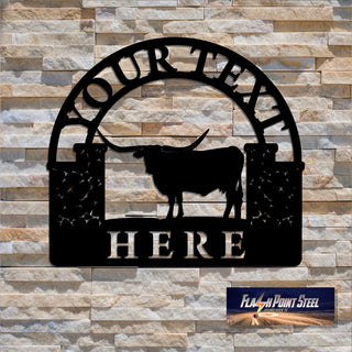 Ranch Entrance Gate, Longhorn Metal Sign, Personalized, Farmer, Personalized, Established, Plasma Cut Steel Sign, Metal Art, Farmhouse Laser Cut Metal Signs Custom Gift Ideas