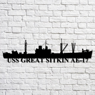 Uss Great Sitkin Ae17 Navy Ship Metal Art, Custom Us Navy Ship Cut Metal Sign, Gift For Navy Veteran, Navy Ships Silhouette Metal Art, Navy Home Decor Laser Cut Metal Signs Custom Gift Ideas