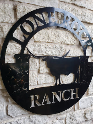 Ranch Entrance Gate, Longhorn Metal Sign, Personalized, Farmer, Personalized, Established, Plasma Cut Steel Sign, Metal Art, Farmhouse Laser Cut Metal Signs Custom Gift Ideas