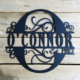 Scroll Monogram Family Name Metal Sign With Date Indoor Or Outdoor Metal Wall Decor Wedding Or Housewarming Personalized Gift Laser Cut Metal Signs Custom Gift Ideas