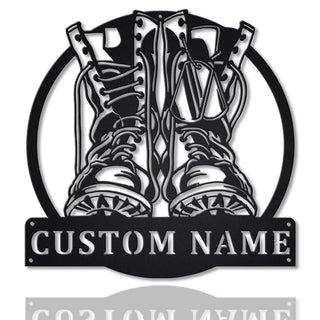 Personalized Military Boots Fallen Soldier Metal Sign Art, Custom Fallen Soldier Monogram Metal Sign, Army Gift, Decor Decoration Laser Cut Metal Signs Custom Gift Ideas