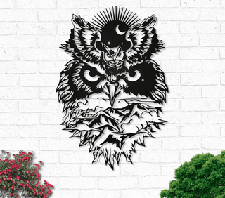 Sun and Moon Owl Metal House Sign