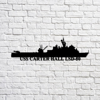 Uss Carter Hall Lsd50 Navy Ship Metal Sign, Memory Wall Metal Sign Gift For Navy Veteran, Navy Ships Silhouette Metal Sign Laser Cut Metal Signs Custom Gift Ideas