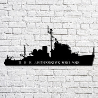 U.s.s. Aggressive Mso422 Navy Ship Metal Art, Custom Us Navy Ship Cut Metal Sign, Gift For Navy Veteran, Navy Ships Silhouette Metal Art, Navy Home Decor Laser Cut Metal Signs Custom Gift Ideas