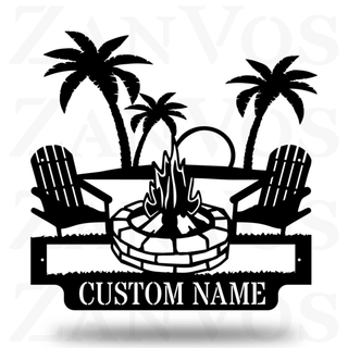 Palm Tree Campfire Monogram Customized Metal Signs, Custom Metal Sign, Custom Signs, Metal Sign, Metal Laser Cut Metal Signs Custom Gift Ideas