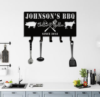 Personalized Bar Grill Kitchenware Holder Metal Sign, Kitchen Decor, Bar Grill Decor, Chillin And Grillin, Custom Name, Gift For Mom, Laser Cut Metal Signs Custom Gift Ideas