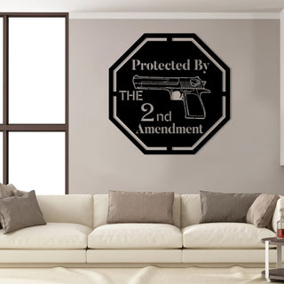 Protected By The 2nd Amendment Gun Veteran Metal Sign, Metal Laser Cut Metal Signs Custom Gift Ideas