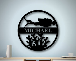 Personalized Scuba Diving Sign, Scuba Gifts With Name, Scuba Beach House Gift, Scuba Decor, Scuba Coral Sign, Personalized Metal Scuba Sign, Laser Cut Metal Signs Custom Gift Ideas