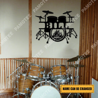 Custom Name Drum And Fire Metal Art, Drummer, Musician Home Decor, Metal Laser Cut Metal Signs Custom Gift Ideas